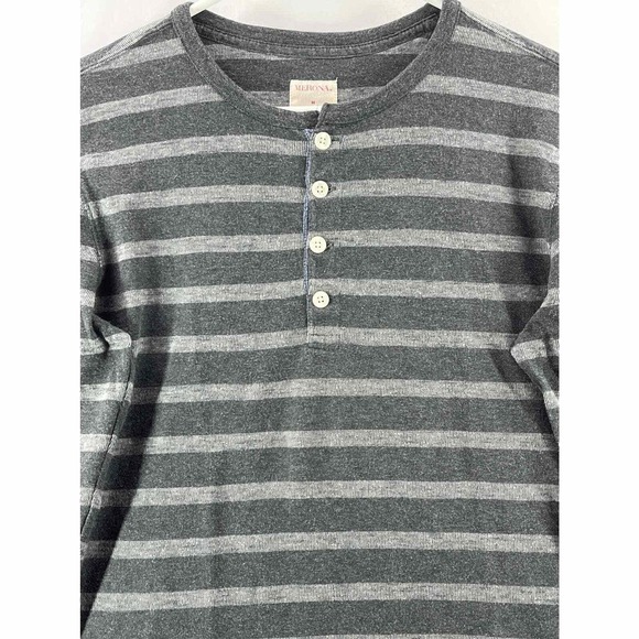 Merona Mens Henley Shirt Medium Gray Long Sleeve Striped Hiking Casual Pullover - Picture 3 of 8